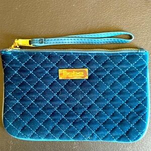 EUC Soft Bebe Vibrant Peacock Velvet Quilted Clutch with Wristlet